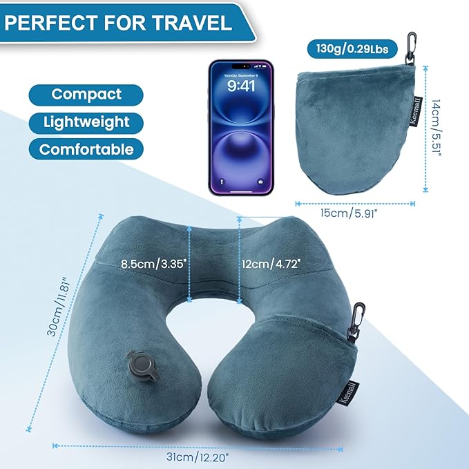 Keemall 2Pack Inflatable Travel Neck Pillow for Airplane Sleeping, Adjustable Blow Up Neck Support Air Pillow Traveling on Plane Long Flights Washable