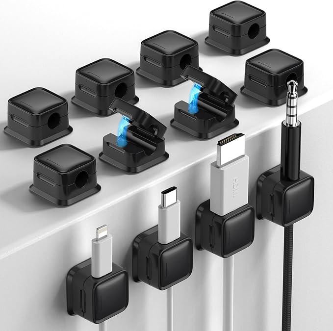 Costop 12 Pack Magnetic Cord Organizer Holder, Strong Adhesive Desk Cable Management, Easy Open, Organize Phone Charging Cords, Wire Holder, Neatly for Home, Office, Car, Desk, Nightstand - Black