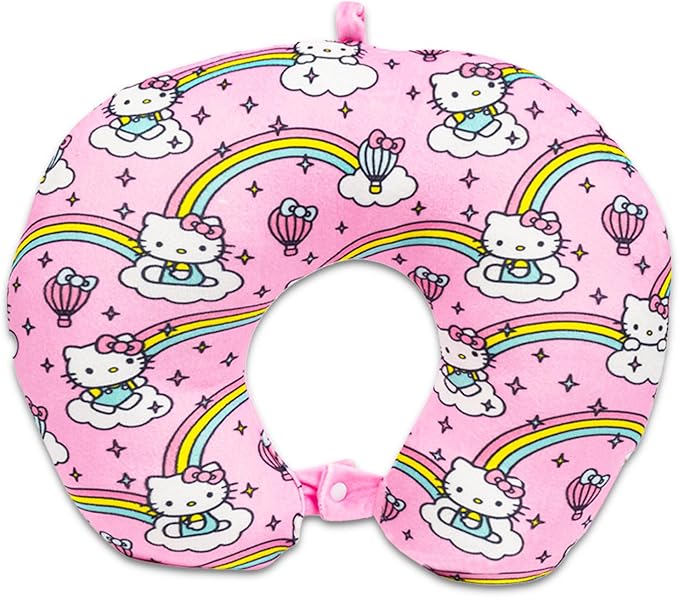 Hello Kitty Neck Pillow and Blanket Set - Bundle with Hello Kitty Fleece Blanket, Travel Neck Pillow, Stickers, Create a Face Activity Book, and More