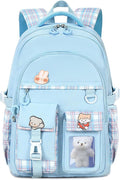 PRLINJSK Girls Backpack，Cute School Backpack for Girls Kids Teens，Kawaii Bookbag for Primary Elementary， Blue