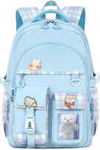 PRLINJSK Girls Backpack，Cute School Backpack for Girls Kids Teens，Kawaii Bookbag for Primary Elementary， Blue