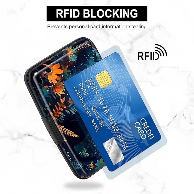 Credit Card Holder, Mini Aluminum Card Wallet RFID Blocking Slim Metal Hard Card Case for Women Men, Pretty Cat