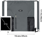 WANDF Drawstring Backpack with Shoulder Pad Sports Gym Backpack with Mesh Pocket String Bag for Women Men(Grey)