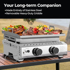 R.W.FLAME Portable Propane Griddle,Stainless Steel Gas Grill,Table Top Grill for Outdoor BBQ,Camping and RVs,Silver (2 Burner)