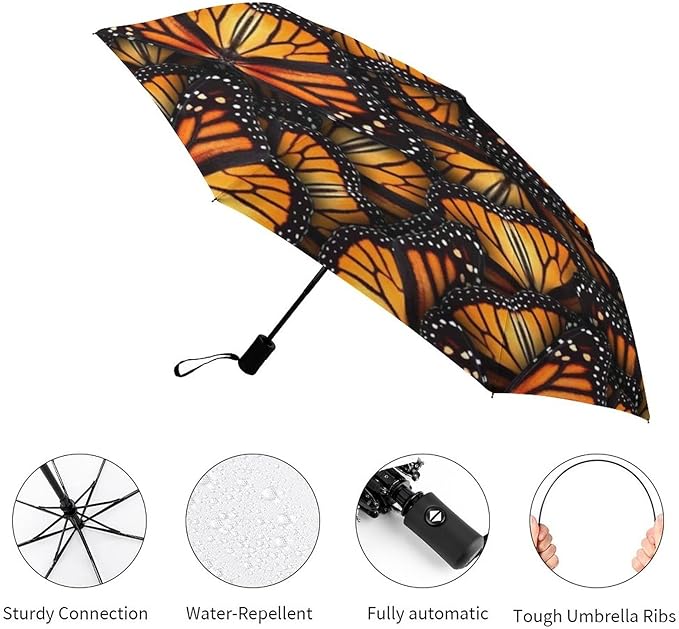 AMRANDOM Travel Folding Umbrella Automatic Open Tri-Fold For Car Rain Outdoor Use For Car Rain Outdoor Use With Black Anti-Uv Coating