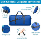 Finnhomy 120L Foldable Rolling Duffel Bag with 3 Wheels, Light Weight Travel Duffel bag with Large Loading Capacity, 32'' Rolling Duffel bag with Shoulder Strap