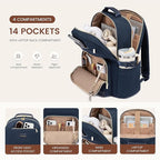 LOVEVOOK Laptop Backpack for Women with Pouch Pocket for Large Capacity Cup,15.6 Inch Laptop Computer Bag Travel Backpack Purse,Waterproof Work Business Backpack College Teacher Bags,Dark Blue