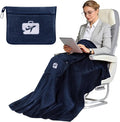 SINLAND Travel Pillow and Blanket 2-in-1 Set,Airplane Packable Bag,Soft and Lightweight Plane Flight Car Trips Travel Essentials Gift,Hand Luggage Sleeve and Backpack Clip,60x50 Inch NavyBlue