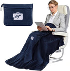 SINLAND Travel Pillow and Blanket 2-in-1 Set,Airplane Packable Bag,Soft and Lightweight Plane Flight Car Trips Travel Essentials Gift,Hand Luggage Sleeve and Backpack Clip,60x50 Inch NavyBlue