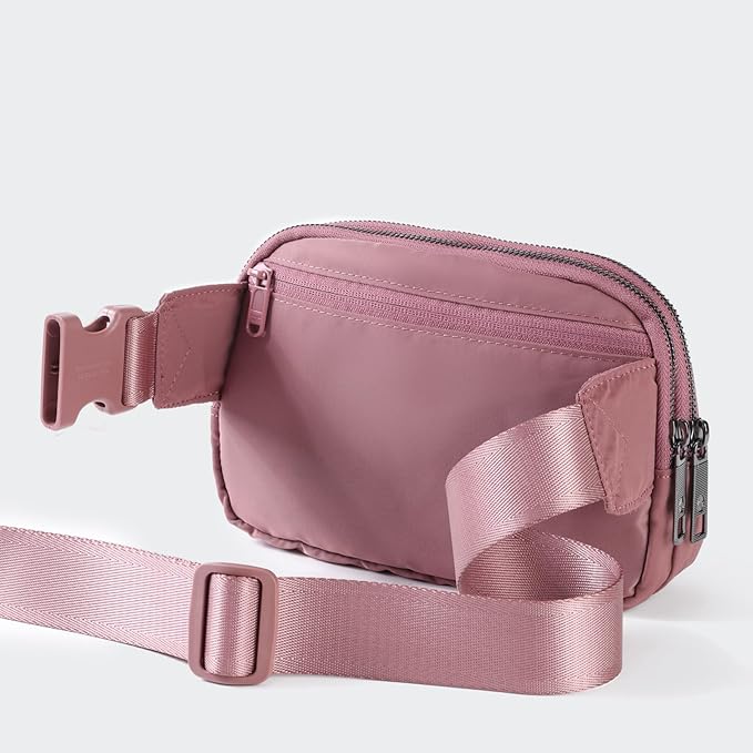 Pander Everywhere Belt Bag for Women, 5 Zipper Pockets Nylon Crossbody Fanny Pack Purse (Dune Pink)