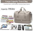 Extra Large Travel Duffle Bag,Carry on Overnight Weekend Bag with Shoes Compartment,Weekender Bags for Women for Travel Business Trips Sport Hospital,Camel