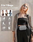Pritent Fanny Packs for Women Cross Body Bag Waterproof Belt Bag with Adjustable Strap and Zipper Back Pocket Small Crossbody Bags Fashion Waist Packs for Workout Travelling(Checkered Black)