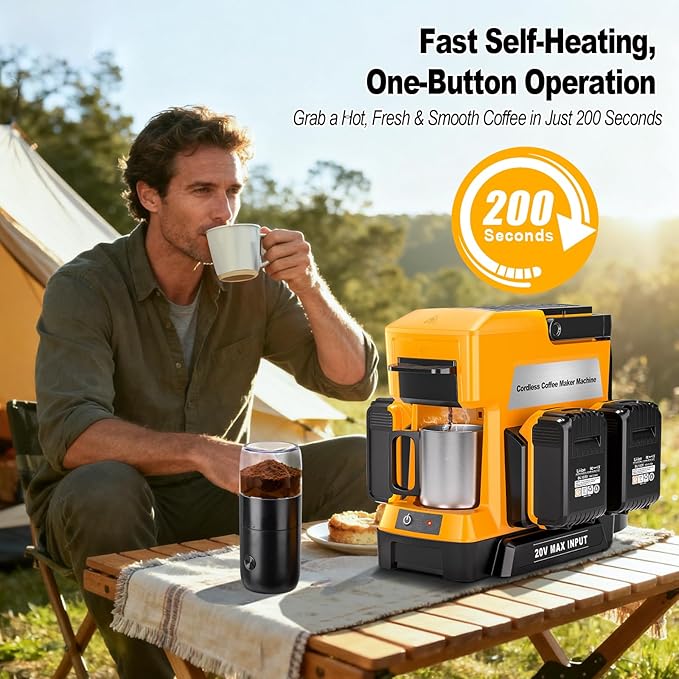 Taingwei Portable Coffee Maker for Dewalt 20V Battery, Drip Coffee Machine with Electric Coffee Grinder for RV, Camping, Travel, Car, Hiking (Battery Not Included)
