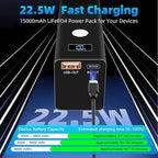 Kingboss 15000mAh LiFePO4 Power Bank, Small Portable Charger with Digital Display, 22.5W PD & USB-C Fast Charging, Dual Input/Output Backup Battery for Phone Travel Backup, Tablet, Watches, Headphone