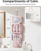 BAGSMART Travel Toiletry Bag for women, Portable Hanging Hook Makeup Bag Organizer, Waterproof Makeup Cosmetic Bag, for Full-Size Accessories, Toiletries,Black