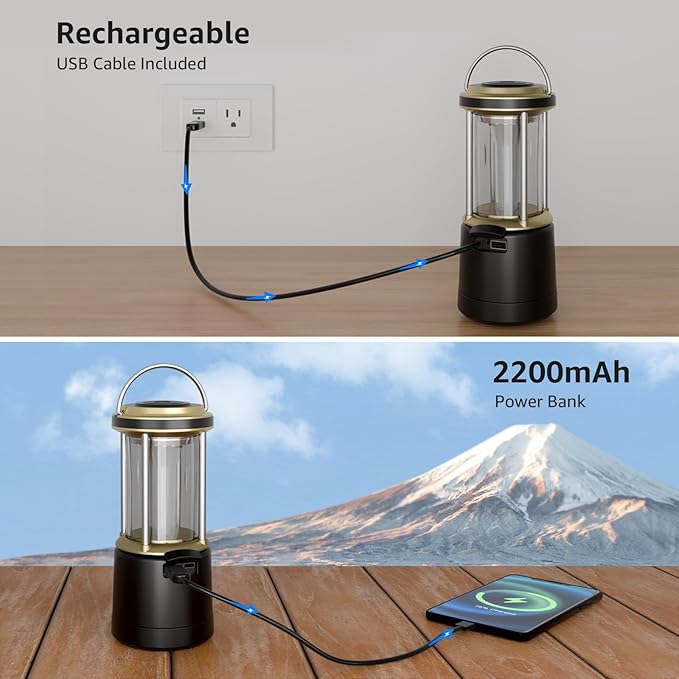 Lepro 2000LM LED Camping Lantern Rechargeable, Waterproof Tent Light with 5 Light Modes, Camping Essentials, Portable Lantern Flashlight for Camping, Emergency Light, Power Outage, USB Cable Included