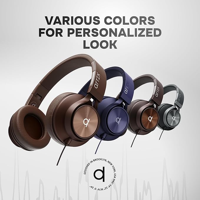 ARTIX Over Ear Headphones Wired with Microphone and Volume Control, Foldable Noise Isolating Headset with Deep Bass for School, Laptop, Computer, Chromebook, Tablet, Travel (3.5mm Jack)