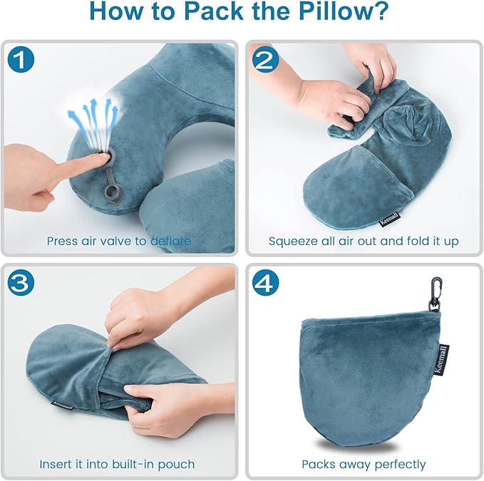 Keemall Inflatable Travel Neck Pillow for Airplane Sleeping Blow Up Neck Support Air Pillow Traveling on Plane Long Flights Washable
