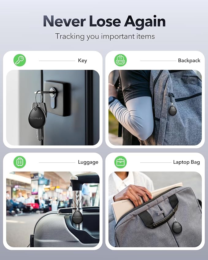 Air Tracker Tags-4 Pack for Apple Find My (iOS Only), Official MFi Certified, Mini Bluetooth Key Finder Locator with Sound, Smart Luggage Tracker for iPhone, Suitcases, Backpack, Wallet, Bike