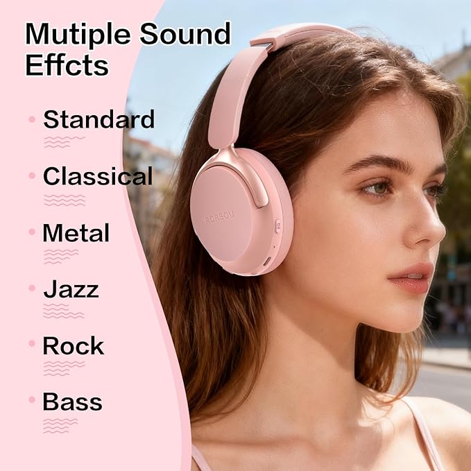 B8 Bluetooth Headphones Over Ear, 6 EQ Music Modes and 50H Playtime Deep Bass Wireless Headphones with Mic, Lightweight Folding HiFi Stereo Headset for iPad/Travel/Tablet/PC/Home Pink