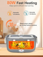 SOHIDA Electric Lunch Box Food Heater, 80W Heated Lunch Box for Adults, 12V 24V 110V Portable Food Warmer LunchBox for Car Truck Work with Removable 304 Stainless Steel Container White