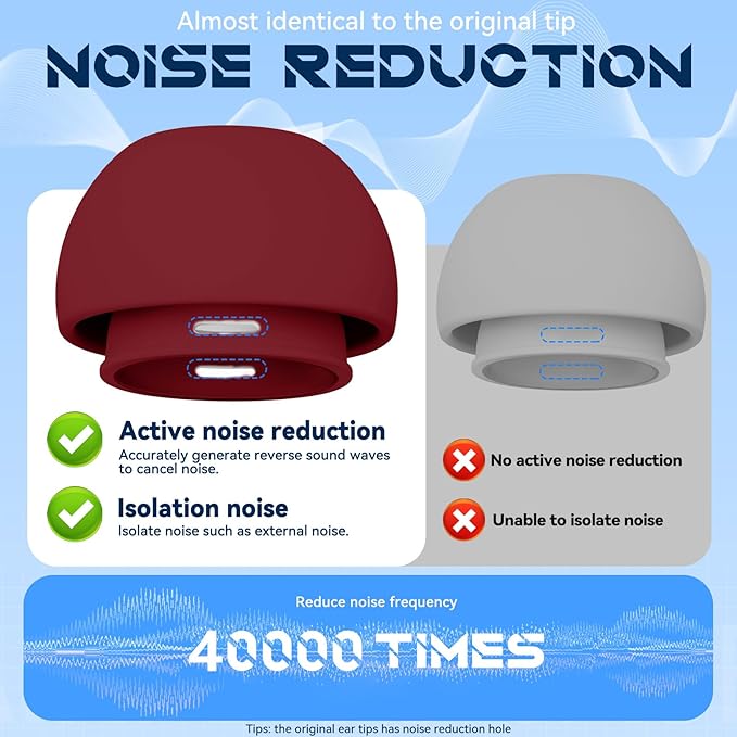4 Pairs Replacement Ear Tips for AirPods Pro 2nd/1st Generation with Portable Storage Box & Cleaner Pen,Noise Reduction Holewith & Built-in dust Guard Screen,Silicone EarTips(Dark red)