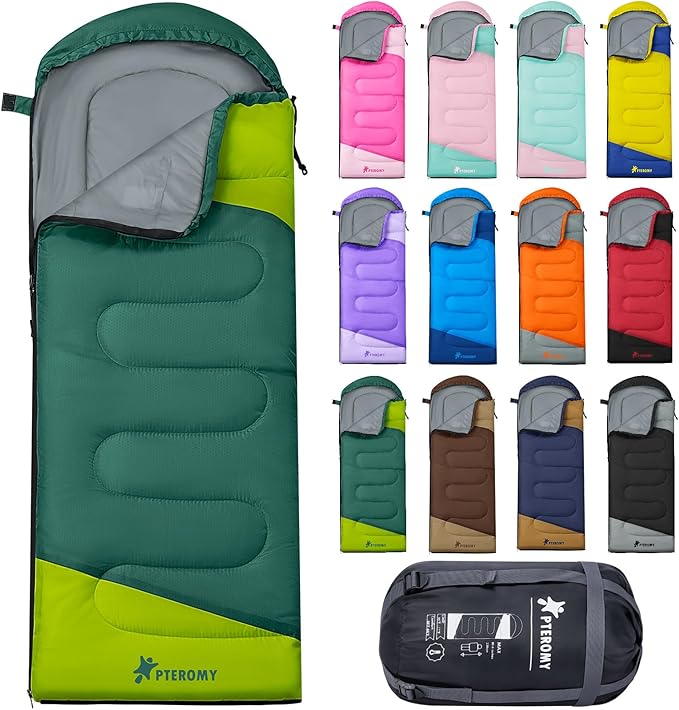 PTEROMY Sleeping Bags for Adults, Lightweight and Machine Washable, Water Resistant Backpacking Camping Sleeping Bag for Warm Cold Weather, Camping Essentials for Hiking Travel