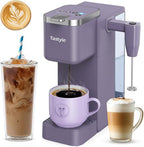 Tastyle Single Serve Coffee Maker with Built-in Detachable Milk Frother, Iced and Hot Coffee Machine for K Cup & Grounds, 40oz Removable Water Reservoir, 6 Cup Sizes, Fits 7.3" Travel Mug, Purple