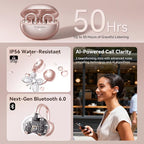 Kinglucky Clip-On Open Ear Earbuds with Detachable Butterfly Earrings, Bluetooth 6.0 Wireless Headphones for Women, 50H Playtime, Comfortable Fit for Small Ears, Sports, Glasses Wearers, Rose Gold