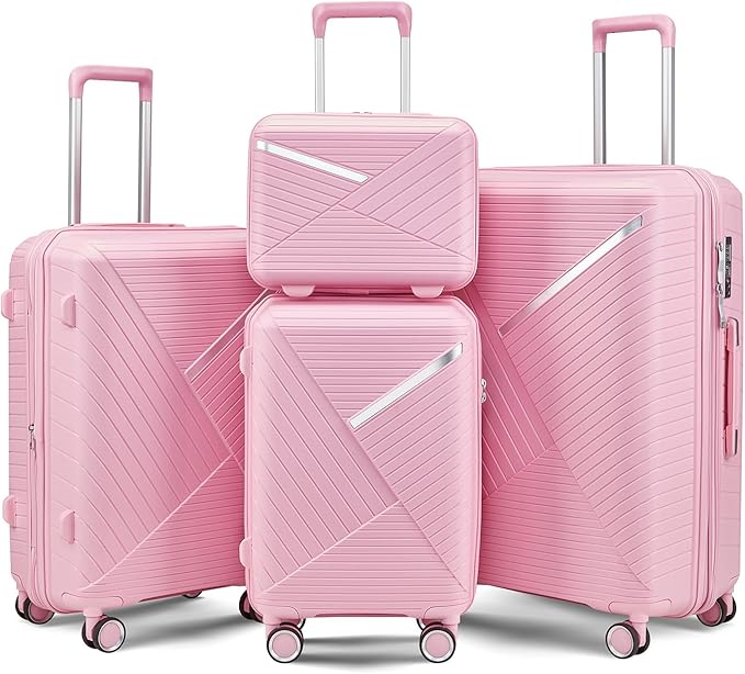 Hard Shell Luggage Sets 4 Piece with 360 Spinner Wheels,Lightweight Suitcase Set with TSA Lock,Travel Luggage Set with Telescoping Handle,Light and Strong,Easy to Clean (Pink 2)