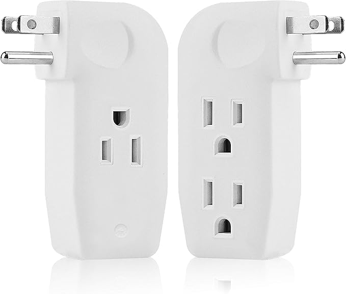 oviitech 3 Way Outlet Vertical Wall Tap Splitter Adapter with 3 Prong Plug for Behind Furniture, Hard Plastic,UL Listed,2PK…