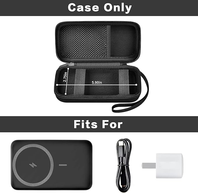 Case for Anker Magnetic Battery 10,000mAh Foldable Wireless Portable Charger, 633/622/621/321 5,000mAh Power Bank (MagGo) Holder, Storage for Baseus 6000mAh Cell Phone Power Delivery -Case Only-Black