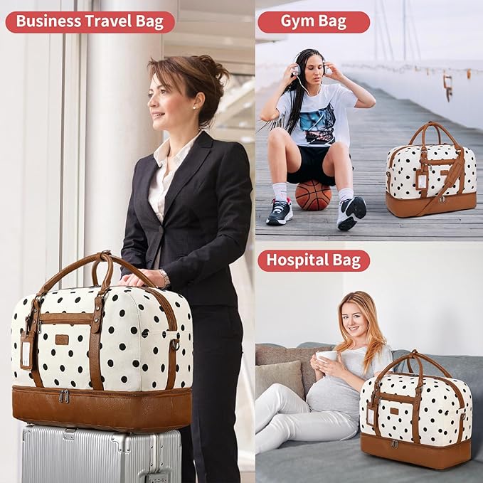 Wogarl 4PCS Weekender Bags for Women Large Overnight Weekend Travel Duffel Carry on Shoulder with Shoe Compartment Canvas Toiletry Bag for Travel Business Gym