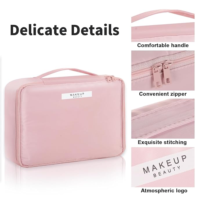 Queboom Travel Makeup Bag Cosmetic Bag Makeup Bag Toiletry bag for women and men (Pink-3pcs)