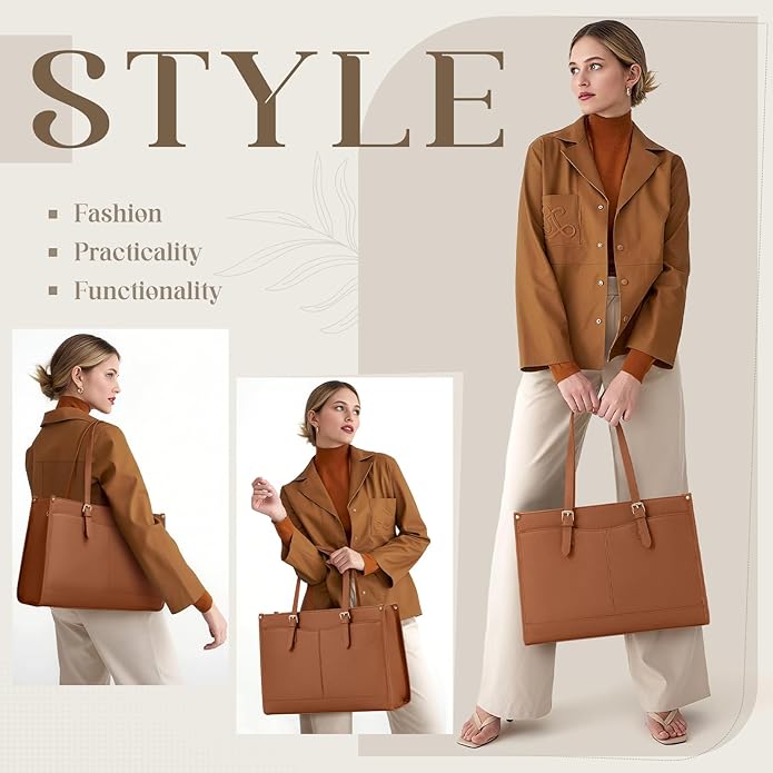 Laptop Bag for Women with Insulated Lunch Compartment 15.6 Inch Pu Leather Work Tote Computer Briefcase Bag for Office