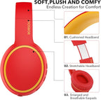 B10 Wireless Bluetooth Over-Ear Headphones, Lightweight Folding Stereo Bass Headset with Mic, 50H Playtime, Volume Control, Bluetooth 5.3 Headphones for iPad/Travel/Tablet/PC (Red)