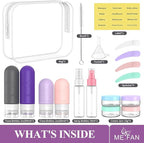ME.FAN 18 Pack Travel Bottles for Toiletries, TSA Approved Travel Size Containers Set, Silicone Squeezable Portable Split Bottle, Travel Accessories for Conditioner, Shampoo, Lotion - Purple