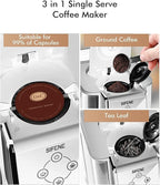SIFENE Single Serve Coffee Machine, 3 in 1 Pod Coffee Maker For K-Pod Capsule, Ground Coffee Brewer, Leaf Tea Maker, 6 to 10 Ounce Cup, Removable 50 Oz Water Reservoir, White