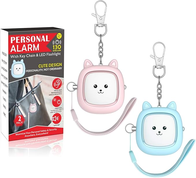 Personal Safety Alarm, VIGOROAD 2 Pack Loud 130dB Siren Emergency Panic Alarm with LED Light, Easy Pull Pin Keychain Self-Defense Security Alarm for Women, Seniors, Kids
