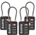 ANVIL TSA Locks for Luggage with Search Alert: Durable Cable Combination Locks, TSA Approved - Secure Travel Locks for Suitcases, Backpacks & Gun Cases (4, Black)