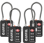 ANVIL TSA Locks for Luggage with Search Alert: Durable Cable Combination Locks, TSA Approved - Secure Travel Locks for Suitcases, Backpacks & Gun Cases (4, Black)
