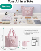 BAGSMART Foldable Tote Bag with Drawstring Bag, Tote Bag Shoulder Bag Top Handle Handbag for Travel, Work, Beach, Gym