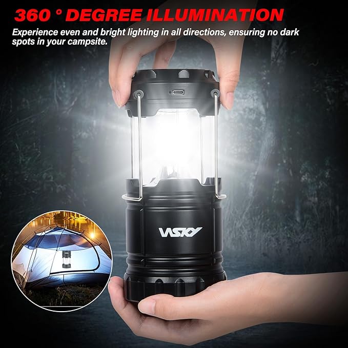 Wsky Solar Camping Lantern 4-Pack - Rechargeable LED Lights, Magnetic Base & Foldable Hanging Hook- Collapsible Lamp Battery Powered Perfect for Power Outages, Hiking, Campsites, Emergencies