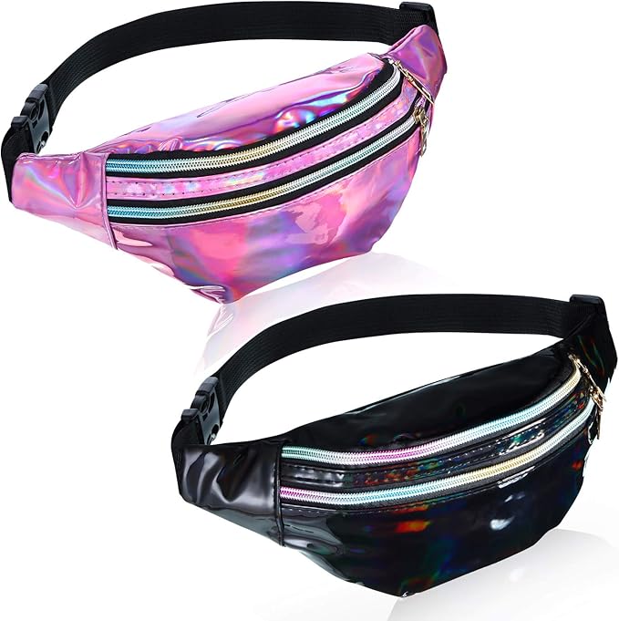 Frienda 2 Pieces Holographic Fanny Pack for Women Colorful Sport Waist Bag Pack
