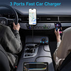 Multi 3 Ports Fast Car Charger Adapter 12V Auto Vehicle Plug - USB C & USB A Quick Charging - Cigarette Lighter Cell Phone Automobile Charger for iPhone 17 Pro Max Air 17e 16e 16 15, Samsung S26
