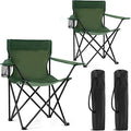 2 Pack Portable Camping Chairs Folding Lawn Chair Outdoor Lightweight Beach Chair with Cup Holder & Carry Bag for Outside Sports, Fishing, Hiking, Travel, Picnic, Backyard（Green