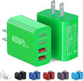 [2-Pack] 40W USB C Charger Block, 4-Port Type C Fast Charging Brick Dual PD&QC Wall Plug Adapter Power Brick for iPhone 13/14//15/16/17 Pro Max Plus/iPad/Airpods/iwatch/Samsung Galaxy (Green)