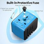 JMFONE Universal Travel Adapter, 4 USB C/A Ports & 2500W AC Outlets, All-in-One International Power Plug Adapter for All USB Devices, Worldwide Travel Charger for Europe US UK AU 200+ Countries (Blue)