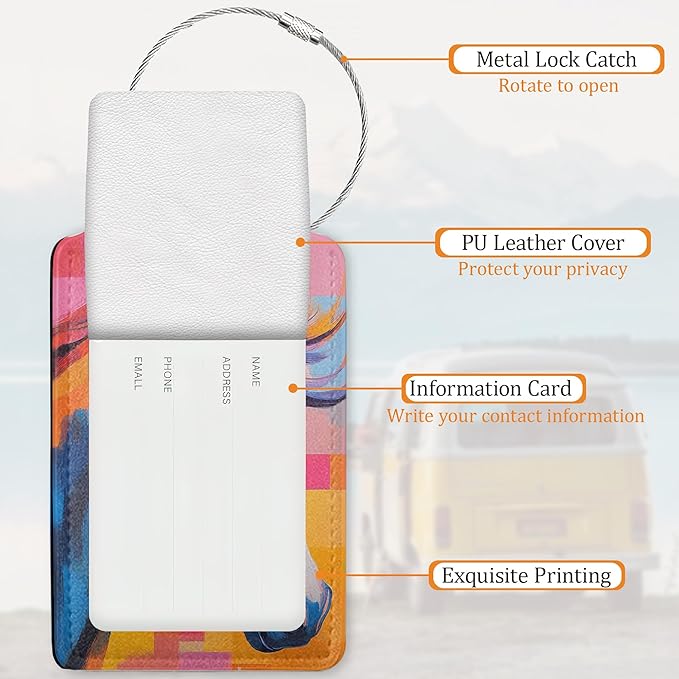 Colorful Horse 3 Pack Luggage Tag for Suitcase, Leather Bag Tags with Privacy Cover ID Label and Durable Steel Loop for Cruise Airport Travel