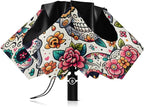 ALAZA Folding Umbrella Sugar Skulls Day Of The Dead Compact Travel Umbrella Automatic Open Close, Inverted Umbrellas for Rain Windproof Sun Umbrellas UV Protection Large Portable Reverse